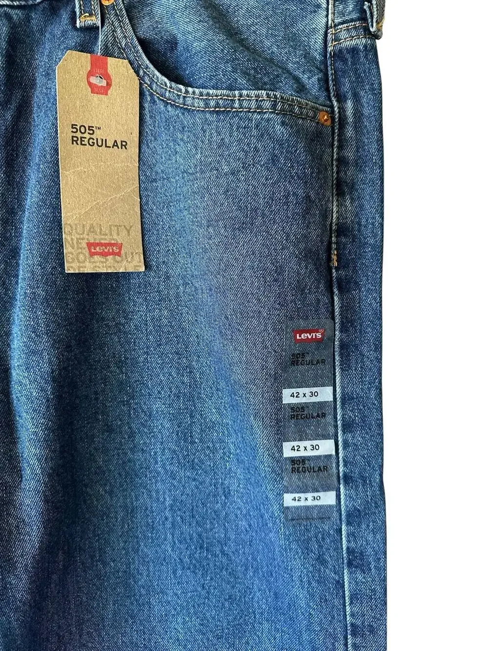 Levi's 505 Regular Straight Fit Men's Jeans, Size 42x30, Blue Denim NWT